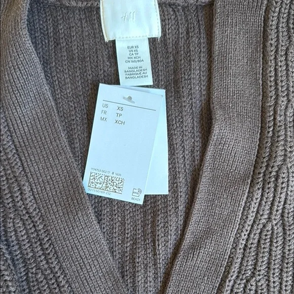 NWT H&M Brown Ribbed Knit Cardigan Sweater - Picture 3 of 3